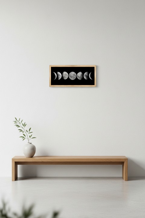 Ayın Evreleri Tablosu 60x25 cm Çerçeveli Duvar Tablosu – Moon Phases Dekoratif Tablo