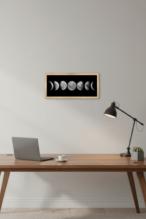 Ayın Evreleri Tablosu 60x25 cm Çerçeveli Duvar Tablosu – Moon Phases Dekoratif Tablo