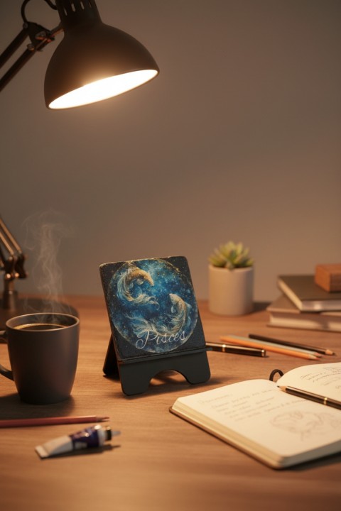 Balık Burcu Sanatsal Mermer Tablo 10x10 cm Masaüstü Dekoratif Aksesuar