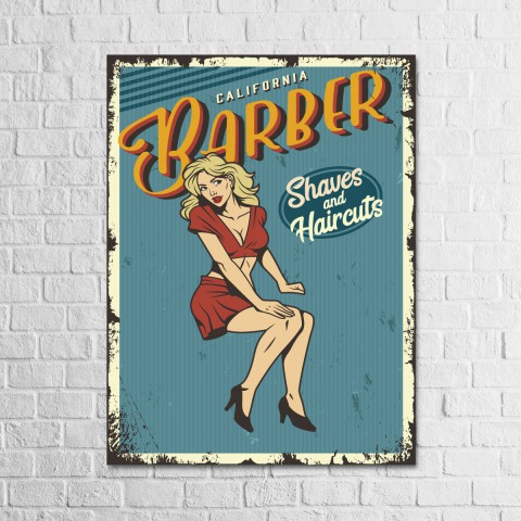 California Barber 13,5x18 Ahşap Retro Tablo