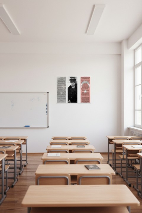 Çerçeveli Atatürk Tablosu 3’lü Set | Gençliğe Hitabe, Atatürk Portresi ve İstiklal Marşı