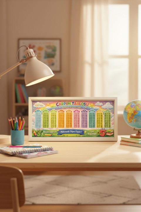 Çerçeveli Çarpım Tablosu – Eğitici İlkokul Matematik Duvar Tablosu | Çocuk Odası & Sınıf Posteri