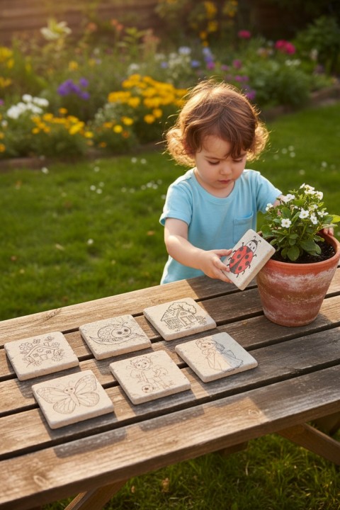 Çocuklar için 6'lı Doğal Taş Boyama Seti 10x10 cm Beyaz Mermer Parçalar