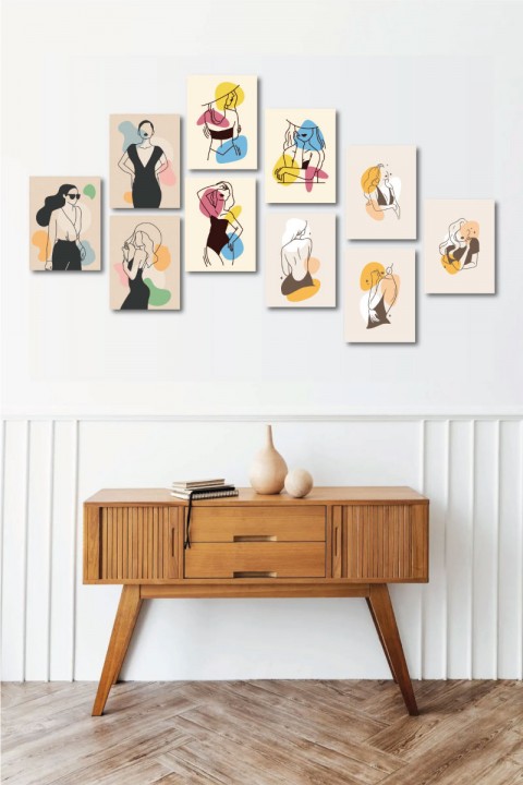 Dekoratif 10 Parçalı Ahşap Tablo Seti, Minimalist Tablo