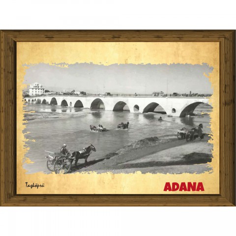 Eski Adana 13,5x18 cm Çerçeve Görünümlü 5'li Ahşap Tablo Seti, Siyah Beyaz Tablo