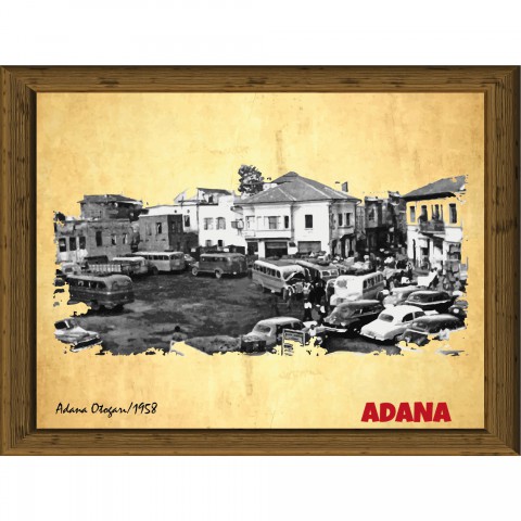 Eski Adana 13,5x18 cm Çerçeve Görünümlü 5'li Ahşap Tablo Seti, Siyah Beyaz Tablo