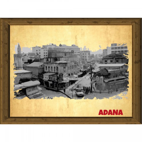 Eski Adana 13,5x18 cm Çerçeve Görünümlü 5'li Ahşap Tablo Seti, Siyah Beyaz Tablo