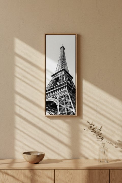 Eyfel Kulesi Temalı Çerçeveli Ahşap MDF Tablo 25x60 cm - Paris Duvar Dekoru