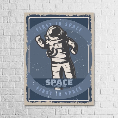 First in Space 13,5x18 Ahşap Retro Tablo
