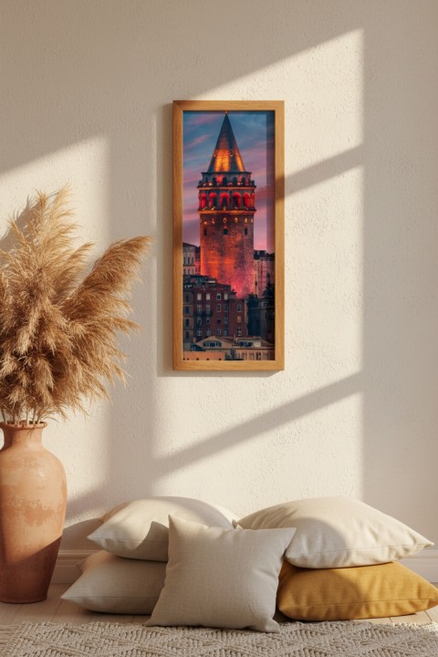 Galata Kulesi Temalı Çerçeveli Ahşap MDF Tablo 25x60 cm - İstanbul Duvar Dekoru