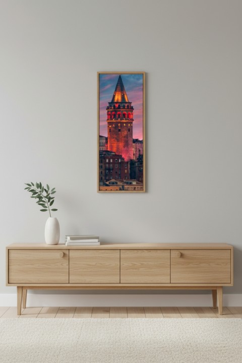Galata Kulesi Temalı Çerçeveli Ahşap MDF Tablo 25x60 cm - İstanbul Duvar Dekoru