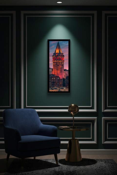Galata Kulesi Temalı Çerçeveli Ahşap MDF Tablo 25x60 cm - İstanbul Duvar Dekoru
