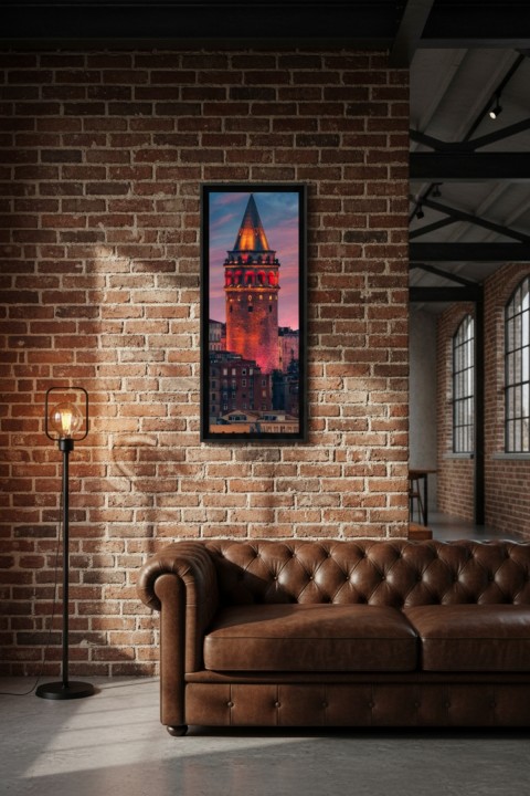 Galata Kulesi Temalı Çerçeveli Ahşap MDF Tablo 25x60 cm - İstanbul Duvar Dekoru