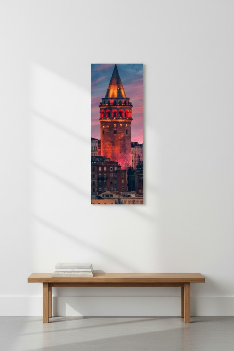 Galata Kulesi Temalı Çerçeveli Ahşap MDF Tablo 25x60 cm - İstanbul Duvar Dekoru