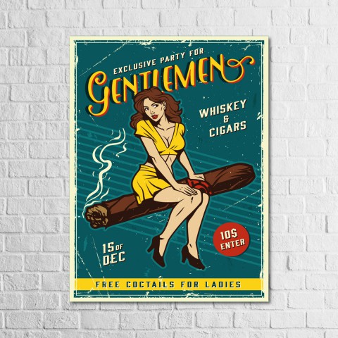 Gentlemen 13,5x18 Ahşap Retro Tablo