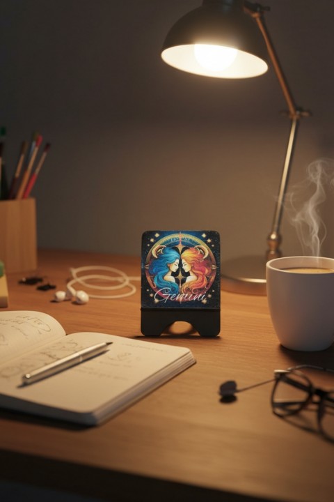 İkizler Burcu Sanatsal Mermer Baskı 10x10 cm Masaüstü Dekoratif Tablo