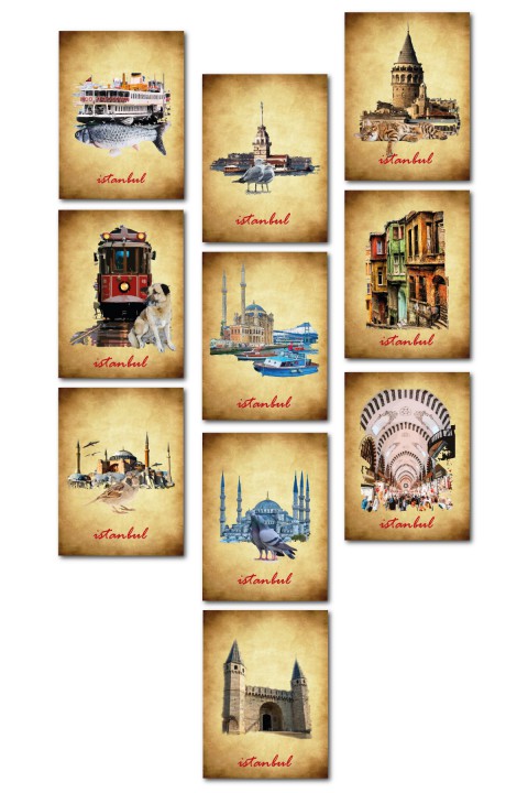 İstanbul, Galata Kulesi, Kız Kulesi, Ayasofya 13,5x18 Cm 10'lu Ahşap Tablo Seti İstanbul, Galata Kulesi, Kız Kulesi, Ayasofya 13,5x18 Cm 10'lu Ahşap Tablo Seti