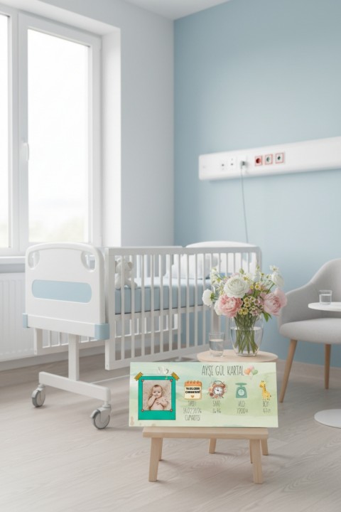 Kişiye Özel Bebek Doğum Tablosu 60x25 cm Çerçeveli | İsimli Bebek Odası Duvar Dekoru