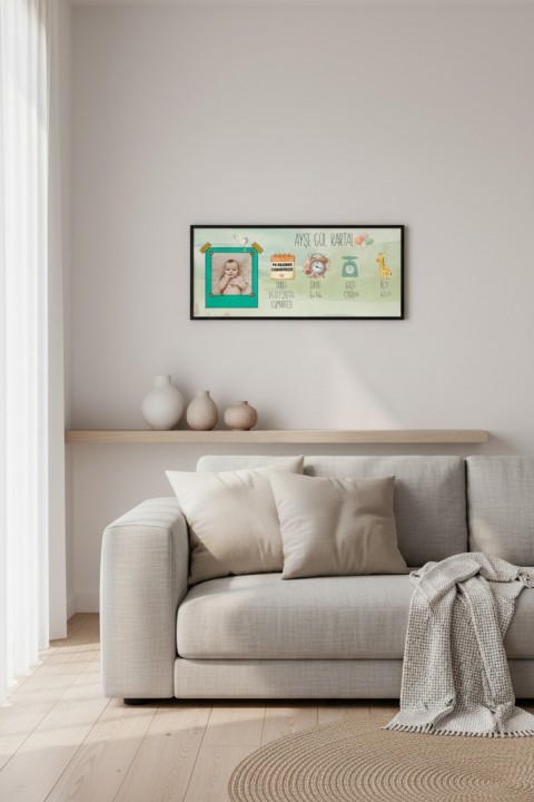 Kişiye Özel Bebek Doğum Tablosu 60x25 cm Çerçeveli | İsimli Bebek Odası Duvar Dekoru