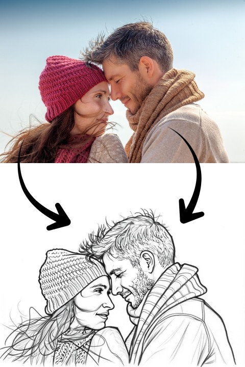 Kişiye Özel Karakalem Tablo | 25x25 cm Kare Çerçeveli | UV Baskılı Ahşap | Anı & Portre