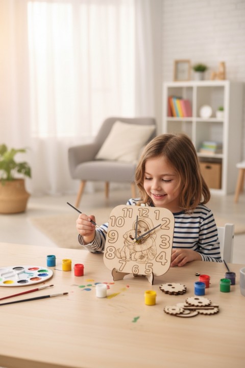 Kız Çocuk Duvar Saati Boyama Seti – Kendin Yap Eğitici Hobi Seti - Eğitici Oyuncak