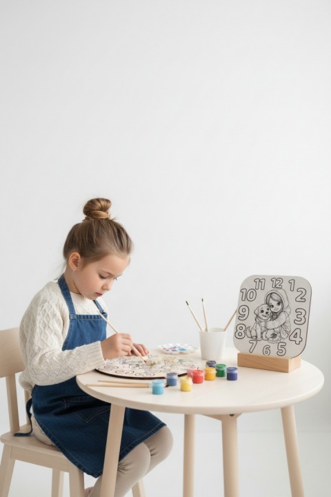 Kız Çocuk Duvar Saati Boyama Seti – Kendin Yap Eğitici Hobi Seti - Eğitici Oyuncak