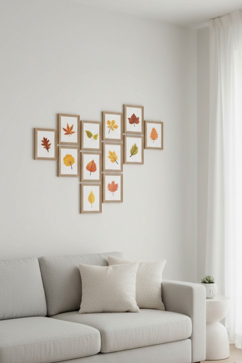 Leaf Sonbaharda Yapraklar 13,5 x 18 Cm 12'li Ahşap Tablo Seti