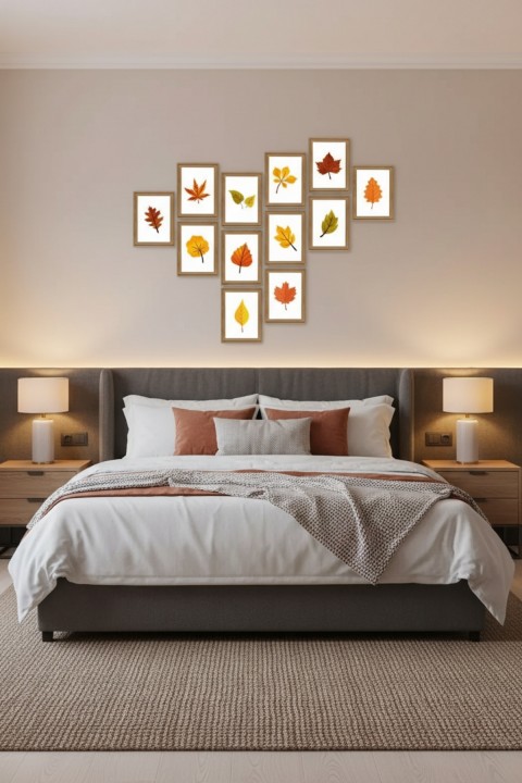 Leaf Sonbaharda Yapraklar 13,5 x 18 Cm 12'li Ahşap Tablo Seti