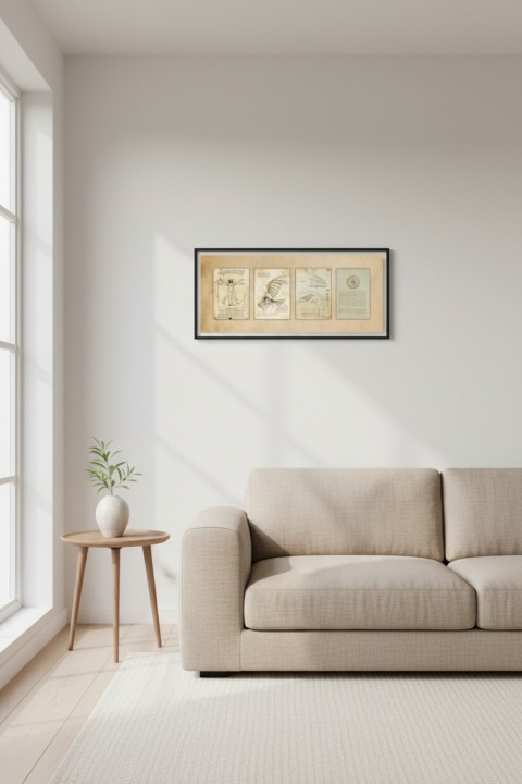Leonardo Da Vinci Çizimleri Tablo Çerçeveli | Vintage Sanat Tablosu | Ofis Salon Duvar Dekoru