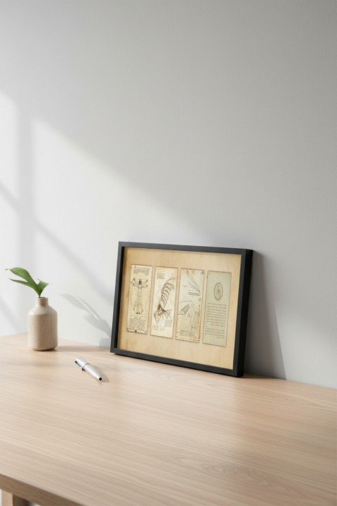 Leonardo Da Vinci Çizimleri Tablo Çerçeveli | Vintage Sanat Tablosu | Ofis Salon Duvar Dekoru