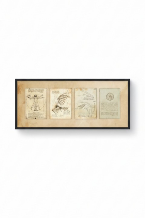 Leonardo Da Vinci Çizimleri Tablo Çerçeveli | Vintage Sanat Tablosu | Ofis Salon Duvar Dekoru