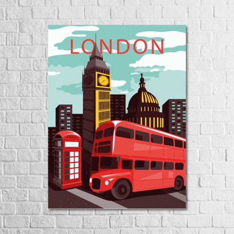 London 13,5x18 Ahşap Retro Tablo