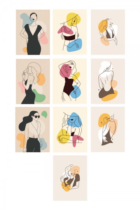 Minimalist Kadın Çizimleri – 10'lu Özel Poster Seti