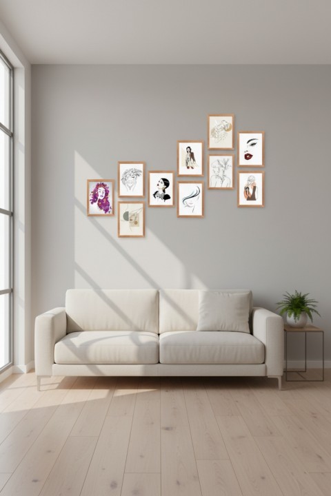 Minimalist Women Design 13,5x18 Cm 10'lu Ahşap Tablo Seti