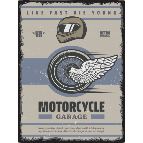 Motosiklet Tasarımlı 13,5x18 cm Retro 10'lu Ahşap Tablo Seti, Vintage Tablo