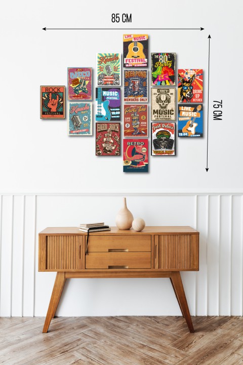 Müzik ve Party Temalı 13,5x18 Cm 15'li Ahşap Tablo Seti Müzik ve Party Temalı 13,5x18 Cm 15'li Ahşap Tablo Seti