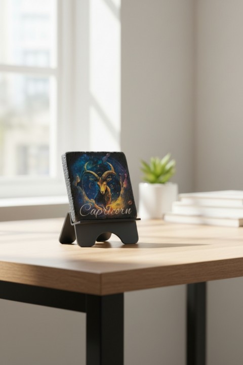 Oğlak Burcu Sanatsal Mermer Tablo 10x10 cm Masaüstü Dekoratif Aksesuar