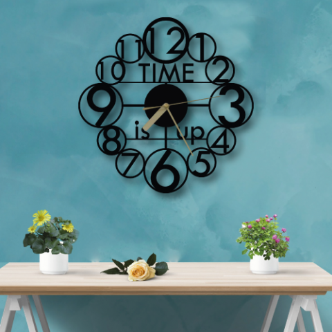 Özel Tasarım Time is Up Dekoratif Metal Duvar Saati