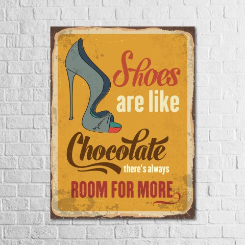 Shoes are Like Chocolate 13,5x18 Ahşap Retro Tablo