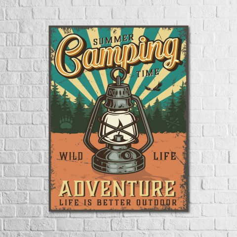 Summer Camping Time 13,5x18 Ahşap Retro Tablo