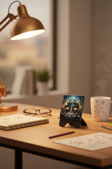 Terazi Burcu Sanatsal Mermer Tablo 10x10 cm Masaüstü Dekoratif Aksesuar