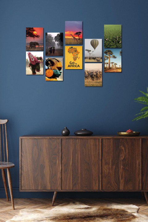 Time in Africa 13,5 x 18 Cm 10'lu Ahşap Tablo Seti Time in Africa 13,5 x 18 Cm 10'lu Ahşap Tablo Seti