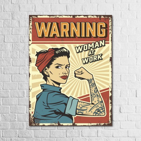 Warning Women at Work 13,5x18 Ahşap Retro Tablo