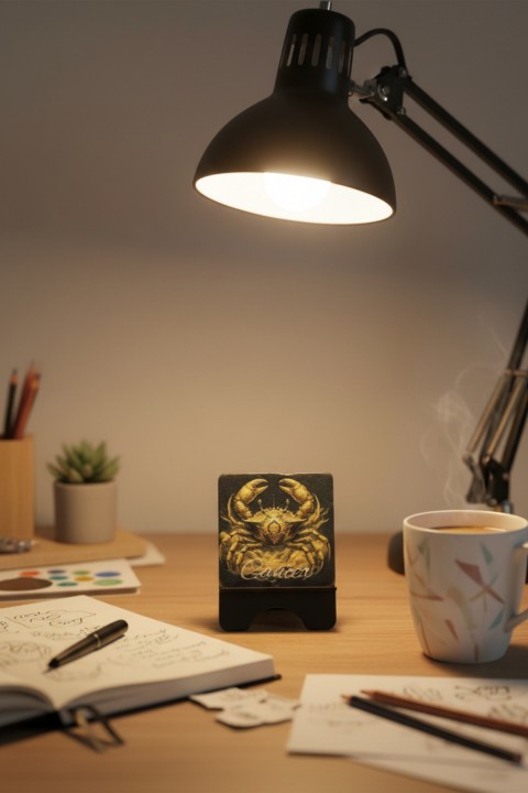 Yengeç Burcu Özel Tasarım Mermer Tablo 10x10 cm Masaüstü Dekoratif Aksesuar