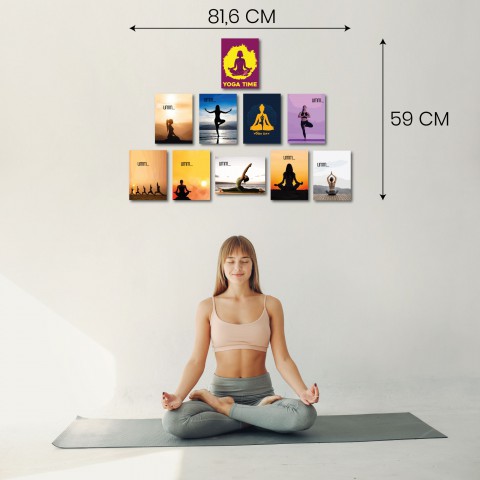 Yoga Serisi 81,6 x 59 Cm 10'lu Ahşap Tablo Seti, Yoga Tablo