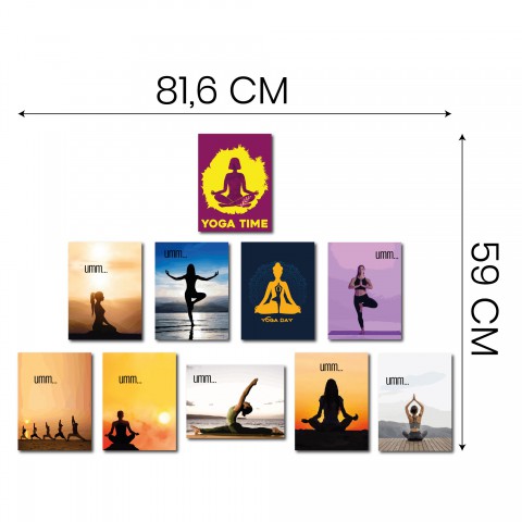 Yoga Serisi 81,6 x 59 Cm 10'lu Ahşap Tablo Seti, Yoga Tablo